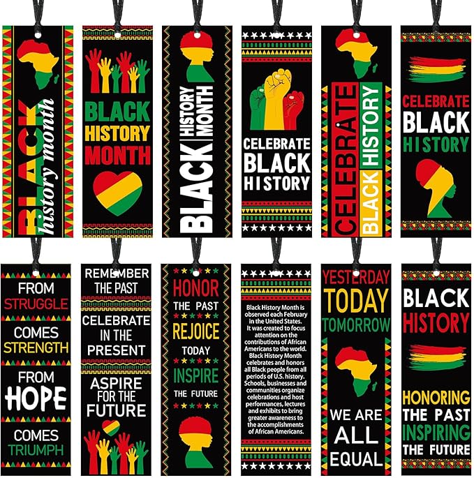 120 Pcs Black History Month Bookmarks Bulk 5.5 x 2'' Double Sided Inspirational Bookmarks African American Celebration Gifts with Ribbon for Women Men Black History Month Party Favors