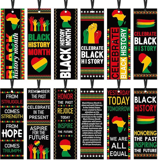 120 Pcs Black History Month Bookmarks Bulk 5.5 x 2'' Double Sided Inspirational Bookmarks African American Celebration Gifts with Ribbon for Women Men Black History Month Party Favors