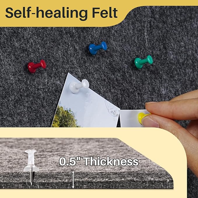 DOLLAR BOSS Large Cork Bulletin Board, 48"x36" Cork Board Wall Tiles 12 Packs 1/2" Thick Corkboards for Walls Self Adhesive Acoustic Panels Soundproof Pin Board with 60 Pushpins, Dark Grey