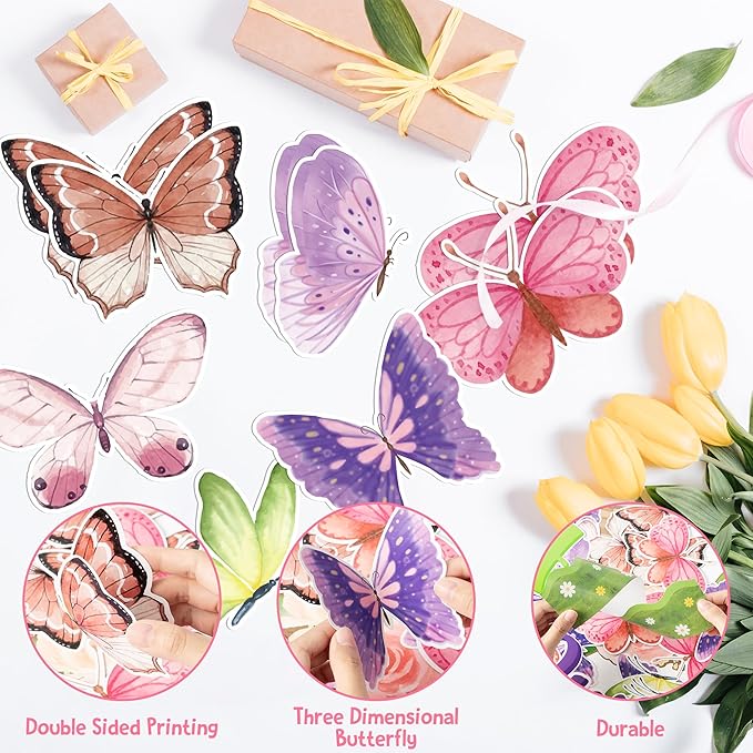 B1ykin 90Pcs Spring He Lives Floral Cross Bulletin Board Decoration Set, Watercolor Butterfly Name Tags Cutouts, Spring Christian Bible Jesus Resurrection Bulletin Boarders for Sunday School Classroom