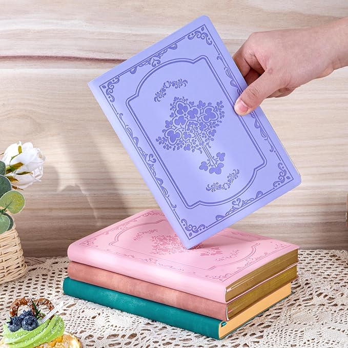 CAGIE Vintage Leather Journal for Women Soft Cover Notebook with 256 Lined Pages 100 GSM Thick Paper A5 College Ruled Journals Notebooks for Writing, 5.7 x 8.3 in, Purple