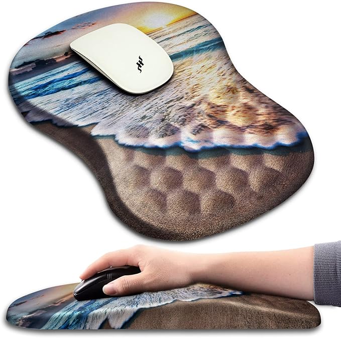 Hokafenle Ergonomic Mouse Pad Wrist Support with Massage Design, Wrist Rest Pain Relief Mousepad with Memory Foam&Non-Slip PU Base, Mouse Pads for Wireless Mouse & Desk (12x8 inch,Sunrise Beach)