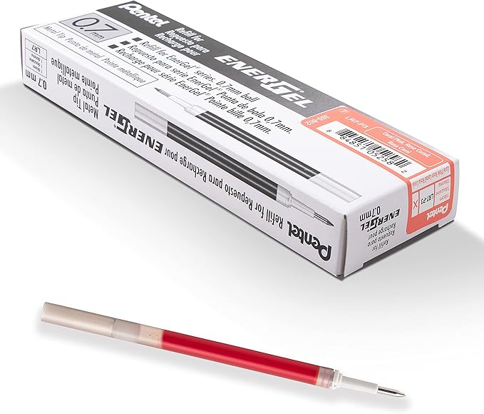 Pentel Refill Ink - For EnerGel Gel Pen, 0.7mm Metal Tip, Medium, Coral Pink Ink, 12 pack (LR7-P3)