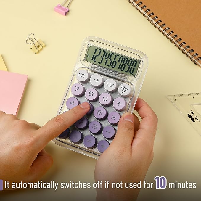 Mr. Pen- Mechanical Switch Calculator, 10 Digits, Purple Calculator, Transparent Body, Large LCD Display, Big Buttons Mechanical Calculator Desktop Calculator, Cute Calculator, Aesthetic Calculator