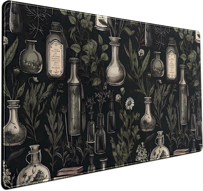 Black Aesthetic Desk Mat Black Vintage Desk Pad Large Gaming Flower Mouse Pad XXL Plant Wildflower Mousepad Extended Laptop Computer Mouse Keyboard Mat for Women Girl Office Desk Decor 31.5x15.8 in