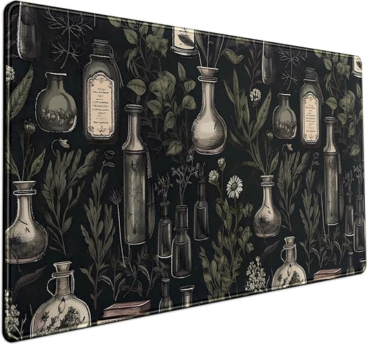 Black Aesthetic Desk Mat Black Vintage Desk Pad Large Gaming Flower Mouse Pad XXL Plant Wildflower Mousepad Extended Laptop Computer Mouse Keyboard Mat for Women Girl Office Desk Decor 31.5x15.8 in