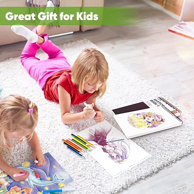 Soucolor 9" x 12" Sketch Book, 3-Pack 100 Sheets Spiral Bound Art Sketchbook, Acid Free (68lb/100gsm) Artist Drawing Book Paper Painting Sketching Pad