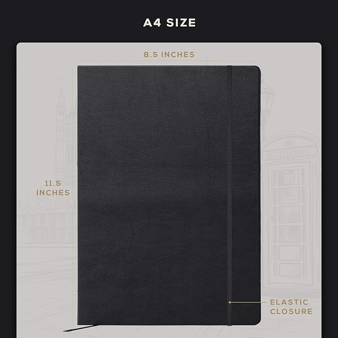 BEECHMORE BOOKS Lined Journal Notebook, 8.5 x 11.5 inch, A4 160 Lined Pages, Hardcover Leather Journals for Women, Men, Writing and Notebooks for Work - 120 GSM Thick Paper, Gifts Box Included