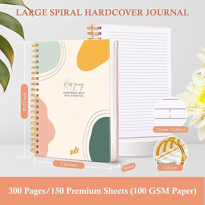 Journals for Writing, 300 Thick Pages, 10.25" X 7.25, Large Hardcover College Ruled Spiral Notebook, Perfect for Note taking, Journaling
