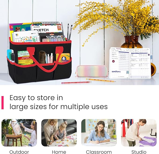 Godery Desktop File Folder Tote and Stock Organize, Fundamentals Art Organizer Storage Craft Tote Bag for Office Desk Organize, Make-up Storage Tote with Handles for Travel or Daily Use, Black