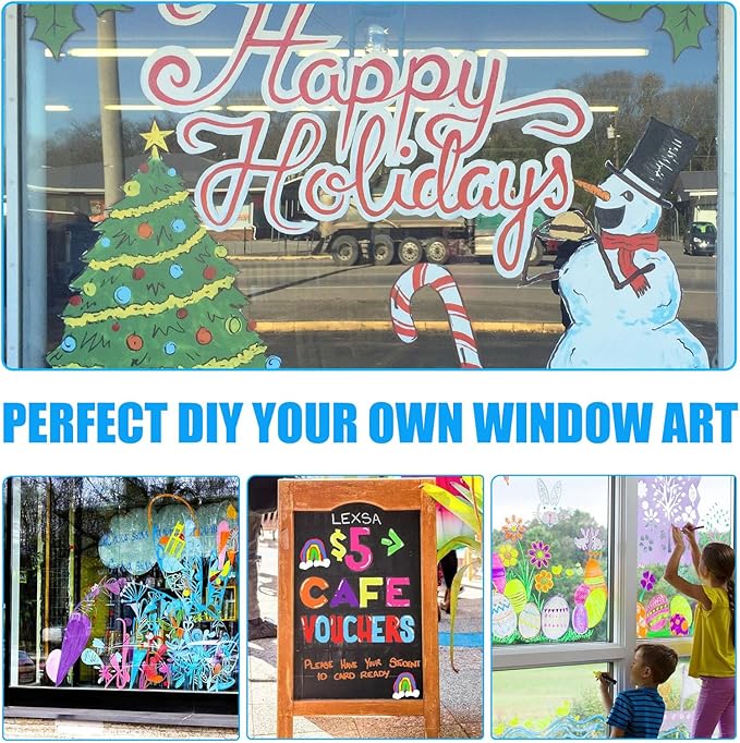 Window Chalk Markers for Cars Glass Washable, 8 Colors Jumbo Liquid Chalk Marker Pens with 10mm 3 in 1 Nib Wide Tip, Chalkboard Markers Car Window Paint Markers Pen for Auto, Mirror, Poster