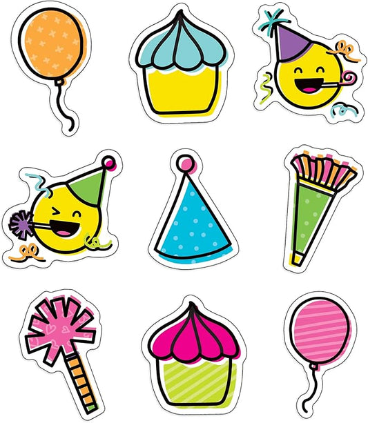 Carson Dellosa 150 Piece Colorful Birthday Bulletin Board Cutouts, Birthday Bulletin Board Decorations, White Board, and Door Decorations, Colorful Birthday Classroom Décor
