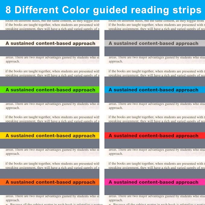Guided Reading Strips/Colored Overlay/ Highlight Strips/Highlighter/Bookmark/ Assorted Colors Help with Dyslexia for Children and Teacher Supply Assistant (8 Pack)