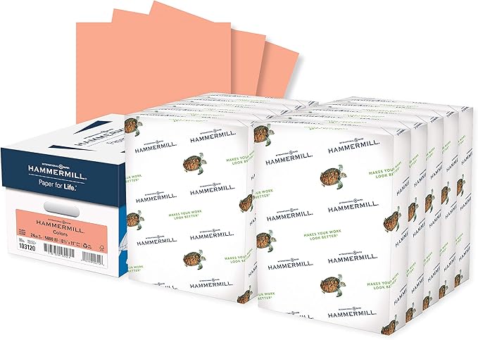 Hammermill Colored Paper, 24 lb Salmon Printer Paper, 8.5 x 11-10 Ream (5,000 Sheets) - Made in the USA, Pastel Paper, 103120C