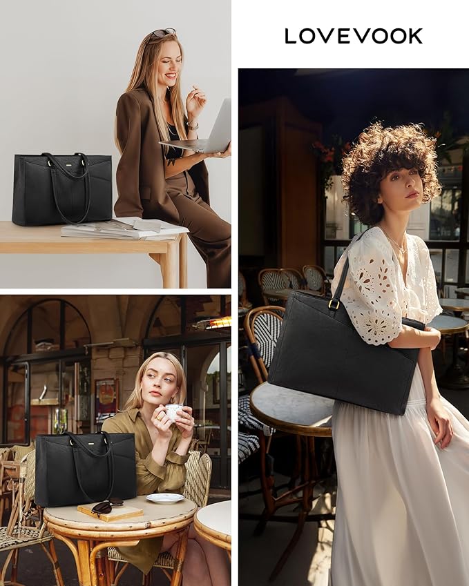 LOVEVOOK Laptop Bag for Women,17.3 Inch Laptop Tote Bag for Women,Vintage Leather Work Tote Bags Computer Teacher Bag,Waterproof Business Bag Office Briefcase