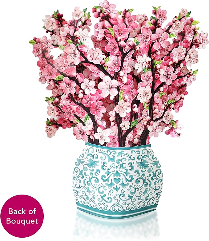 Freshcut Paper Pop Up Cards, Cherry Blossoms 12 inch Paper Flower Bouquet Greeting Cards with Blank Note Card & Envelope, Birthday Gifts for Women