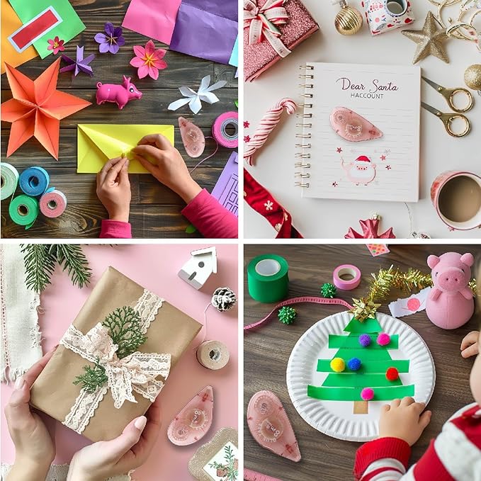 Glue Tape for Scrapbooking, Pack of 4 Scrapbook Tape, Double Sided Tape Roller for Crafts, 26 Ft x 0.31 in Tape Runner, Craft Supplies for Scrapbooking, Gift Wrapping and Photo Tape.