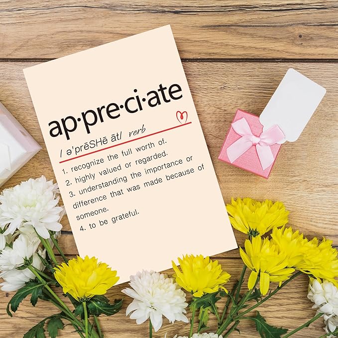 Cute Appreciate Definition Card, Funny Thank You Card for Him Her, Lovely Thankful Greeting Card for Teacher Boss