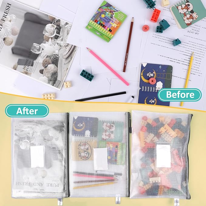 12pcs Mesh Zipper Pouch Bags, A3 Puzzle Bag for Organizing, File Bags Storage Bag, Board Games and Office Supplies