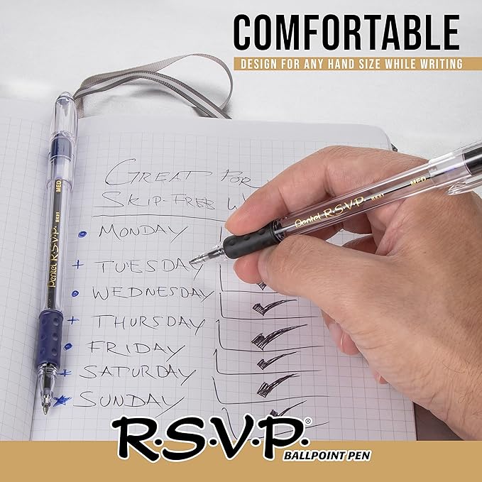 Pentel RSVP Ballpoint Pen, (1.0mm), Medium Line, Black Ink, Pack of 5 (BK91BP5A)