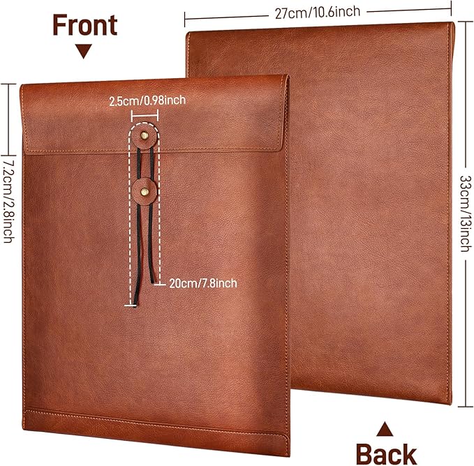 Brown PU Leather File Folders for Documents,Important Private File Organizer with String Tie Closure,Laptop Sleeve Notebook Case,Leather Portfolio Binder Envelopes,Letter Size Filing Folder 1PC