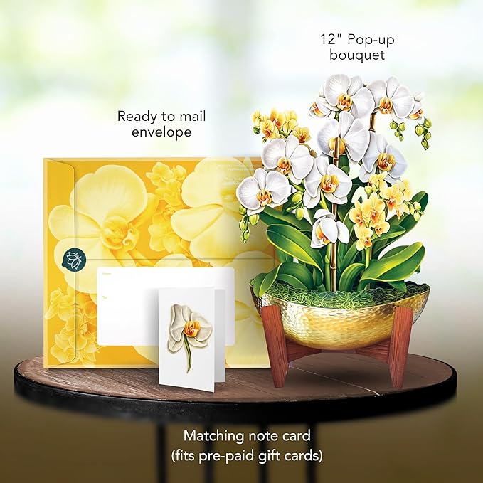 Freshcut Paper Pop Up Cards, Serenity Orchid, 12 Inch Life Sized Forever Flower Bouquet 3D Popup Greeting Card, Birthday Cards, Get Well Gifts, Blank Notecard & Envelope
