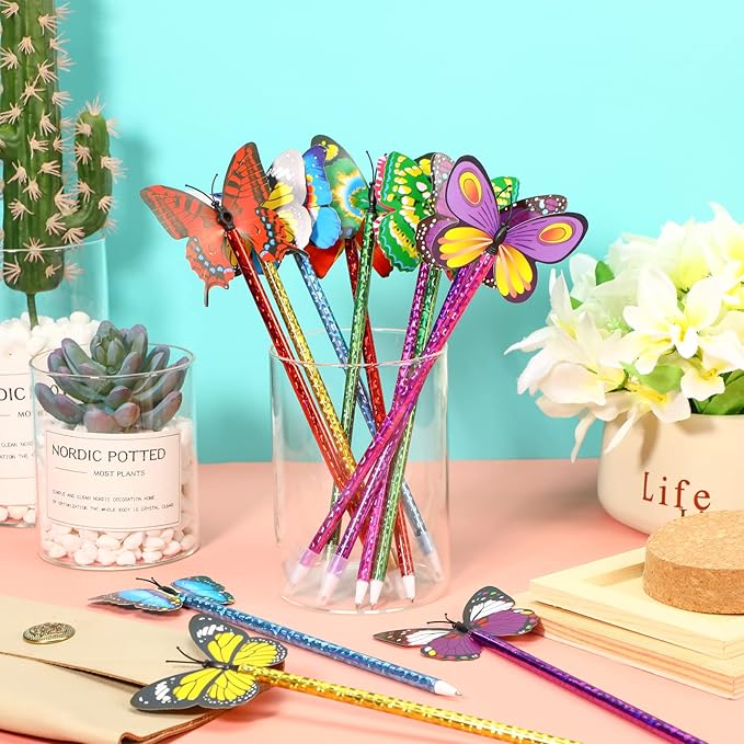 Zhanmai 24 Pieces Sunflower Butterfly Pens Bulk Novelty Pens Cute Ballpoint Writing Pens 0.5 mm 0.7 mm Party Favors for Classroom Teacher Student Office(Butterfly Style)