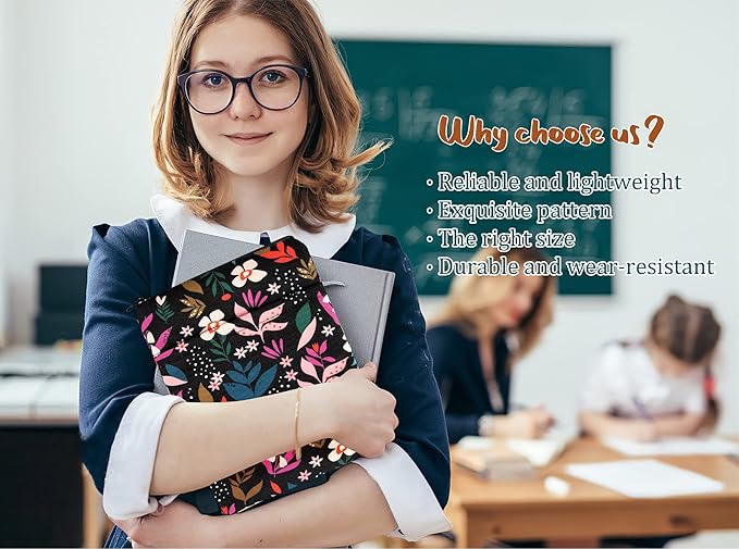 Book Sleeve Book Covers Book Protector Floral Printed with Zipper Washable Fabric for Teen Adult Book Lover Teacher Student(Medium,11 X 8.7 Inch)…