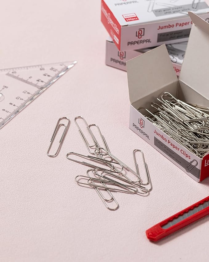 PAPERPAL Jumbo Paper Clips Smooth, 1000 Large Paperclips (10 Boxes of 100 Each), Bulk Paperclips for Office School & Personal Use, Daily DIY, 2" Silver Paper Clips Jumbo Size
