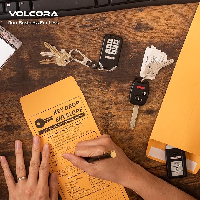 Volcora 100 Pack Key Drop Off Envelopes for After Hours, Night Drop Key Envelopes for Auto Shop Repair, Self Adhesive Envelope for Service Drop Box Overnight, Early Bird, Bussines 4 1/2 x 10 3/10 in