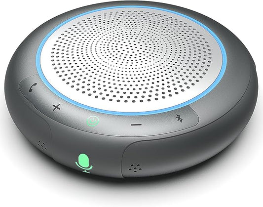 Conference Speaker with Microphone, Silver 360° Voice Pickup Portable Conference Microphone Noise Reduction Bluetooth 5.0 Speakerphone for Zoom, Webex, Home, Office, Online Calling