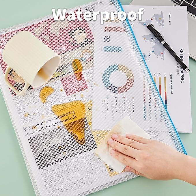 JARLINK A3 (16.9x12.4 in, 24 Pcs) Mesh Zipper Pouch, 12 Colors Extra Large Zipper Bags, Waterproof File Pouches for Office Supplies, Puzzles, Board Game, School, Travel Accessories & Craft Projects