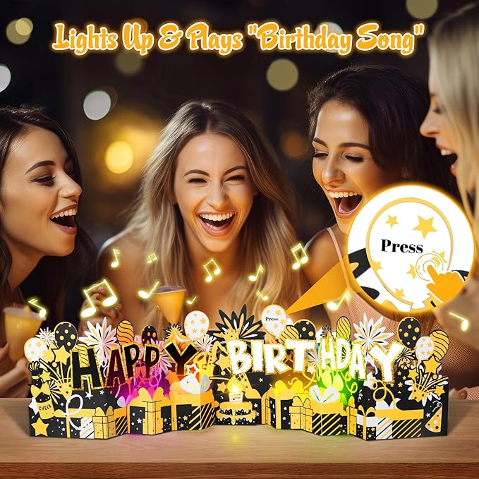 Birthday Card, Pop Up Musical Birthday Cards w Light,Blow Out Candle & Play Happy Birthday Music Card,Greeting Cards Gifts for Women Men Him Her