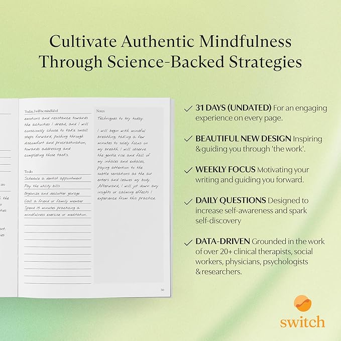 Switch Research Mindful Planner (Awareness) - Evidence-Based Life Organizer - 31-Day Goal Planner to Develop Presence & Mindful Awareness - Daily Planner With Prompts