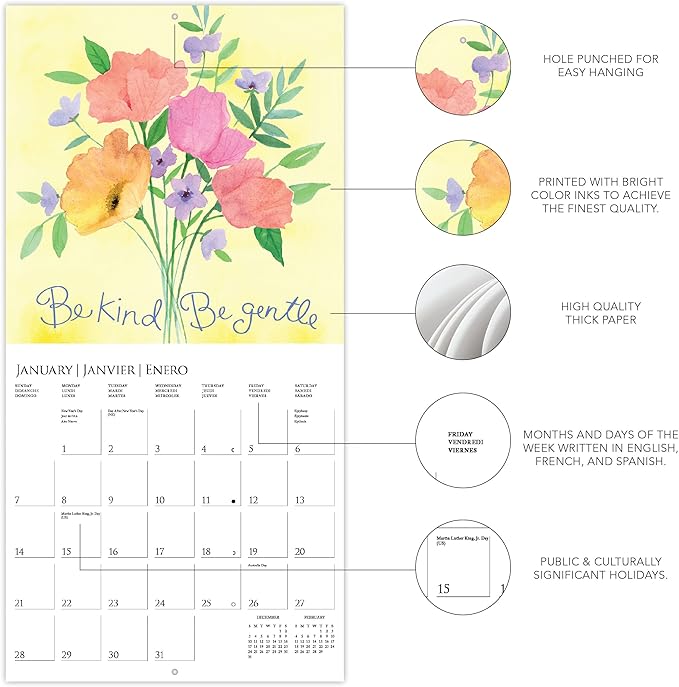 Graphique 2024 Live Love Laugh Wall Calendar | 12” x 12” | Thick Paper | Home & Office Organizer | Large Monthly Grid | 3 Languages & Marked Holidays | 4 Month Preview Page for 2025