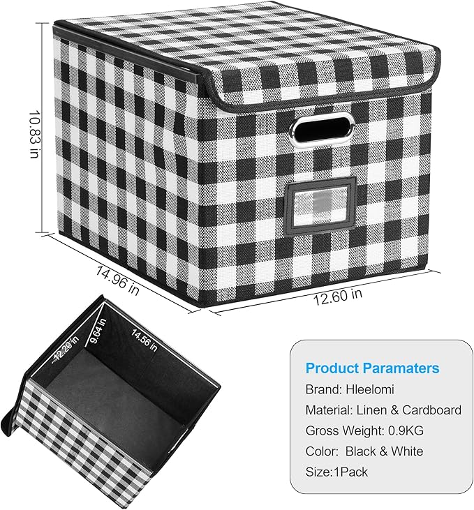 File Organizer Box with Lid for Hanging Folders, Collapsible Storage File Box with Plastic Slide, Portable Document Organizer for Office Home School Desktop Use, Black and White Lattice