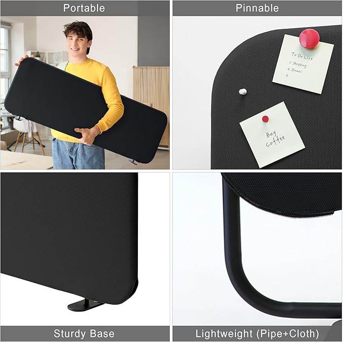 Desk Divider, Movable Desk Panel Privacy Partition for Home Office, Student, Classroom, Study, Free Standing, Scratch Resistance, 48"x18", Midnight