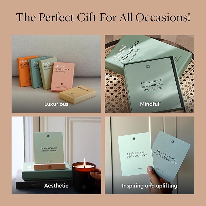 Intelligent Change Mindful Affirmation Cards for Financial Abundance, Daily Words of Inspiration, Self Affirmation Inspirational Gifts, Positive Affirmations with Display Stand, Deck of 52