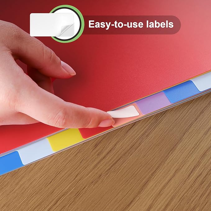 HABGP 12 Tab Dividers for 3 Ring Binder, 12 Pcs Multicolor 3 Ring Binder Dividers with Tabs, Page Folder Dividers, Plastic Tabbed File Dividers with Tabs, Three Ring Binder Index Dividers, 1 Set