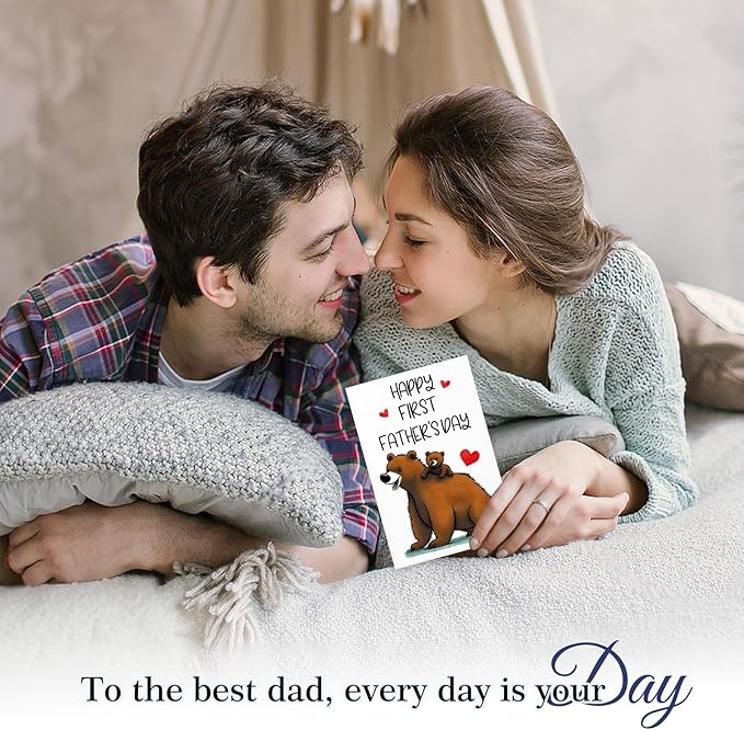 FaCraft Happy First Fathers Day Card for New Dad Dad to Be Expecting Fathers, 4 x 6 Happy 1st Fathers Day Gift Card with Envelope from Wife Daughter Son Baby Boy Girl(Baby Bear)