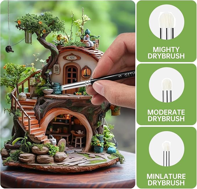 Dry Brush Miniature Painting,Dry Brush Set,5 Sizes Hobby Detail Paint Brush Set,Acrylic Paint Brushes for Tabletop & Wargames,40k,Citadel,Scale Model,DND Miniatures,Watercolor Oil Painting