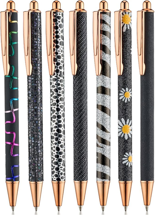 Mr. Pen- Fancy Pens for Women, 7 Black Ink Ballpoint Pens with 10 Refills, 1.0mm, Starry Night, Glitter Cute Pens for Journaling, Sparkly Fancy Pen, Easter Gift