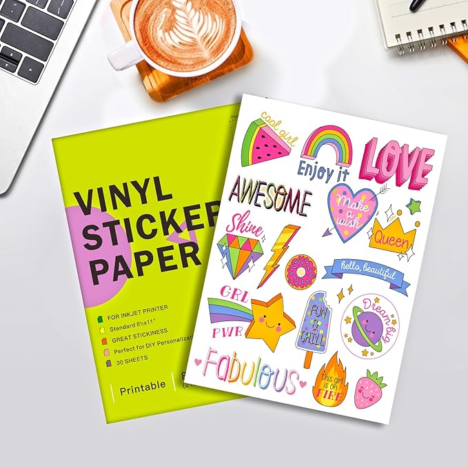 Premium Printable Clear Vinyl Sticker Paper for Inkjet Printers, 30 Sheets Transparent Paper of 8.5x11 "DIY Personalized Self-adhesive Paper That is Tear Resistant, Waterproof Labels,Easy to Cut