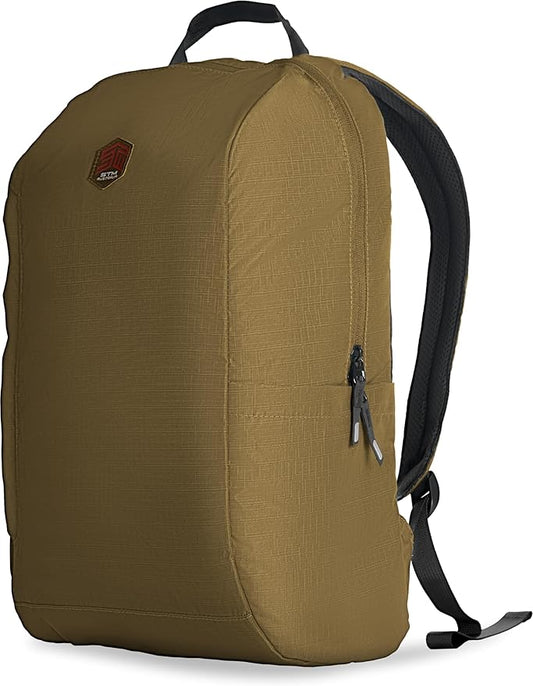 STM BagPack - Lightweight Travel Backpack - Inflatable Laptop Protection for up to 16" Laptop - Compact Self Contained Storable Bag, Water Resistant, Use as a Daypack or Everyday Pack - coffee brown