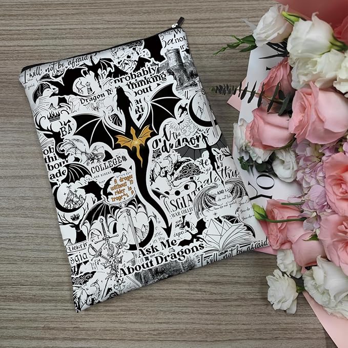 Romantasy Dark Academia Dragons Book Sleeve, Fantasy Novel Reader Gift, Bookish Gifts, Book Inspired Gift, Paperback Book Protector Book Cover Dragons Lovers Book Gifts (Dragons Book-Beige2)