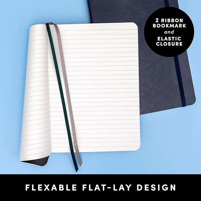 PAPERAGE Softcover Lined Journal Notebook (Black), 160 Pages, Medium College Ruled Notebook, 5.6 inches x 7.9 inches - 100 GSM Thick Premium Paper, Soft Vegan Leather Journal for Home, Work & School