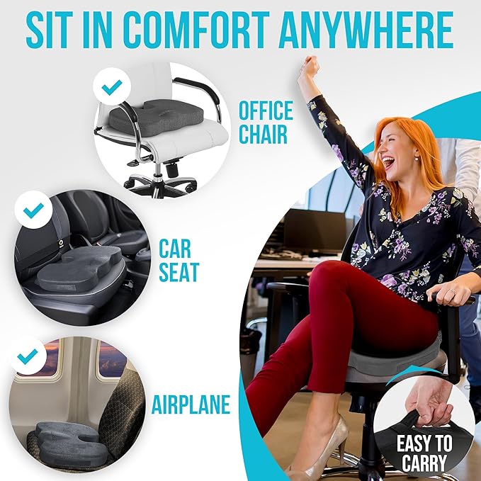 FORTEM Seat Cushion and Lumbar Support for Office Chair, Desk Chair Cushion, Memory Foam Office Chair Cushion, Non Slip Sitting and Back Pillow for Gaming, Car Seat Cushion, Chair Pad, XL