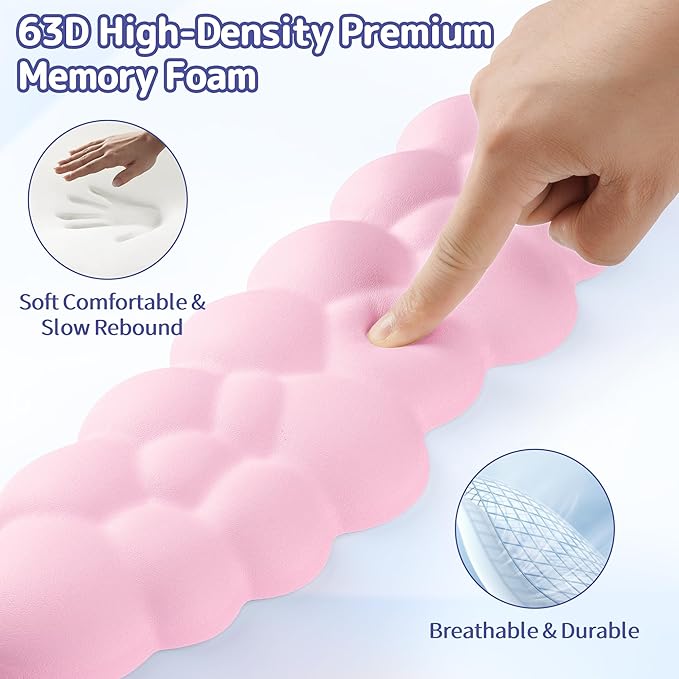 Cloud Wrist Rest Keyboard, Cloud Palm Rest Set with PU Leather Memory Foam, Cute Keyboard Rest for Wrist Support and Arm Rest, Desk Cloud Wrist Pad for PC/Gaming/Hand Cushion/Computer-Pink