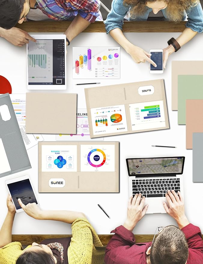 SUNEE Folders with Pockets (25 Pack, Warm Beige), 2 Pocket Folders Fit Letter Size Paper, Paper File Folder for School Office Home Business, Textured Paper