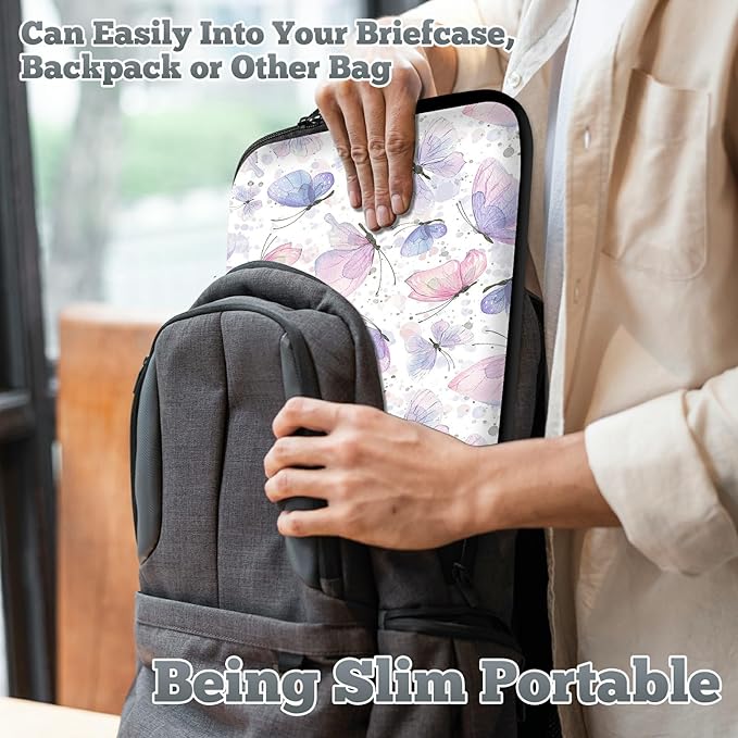 Universal Laptop Sleeve Tablet Case 12 inch, Pink Purple Butterfly Slim Carrying Case Durable Handbag Travel Laptop Bag for Surface Pro 9 8 7/Laptop Go 2 3, MacBook Air 11/12